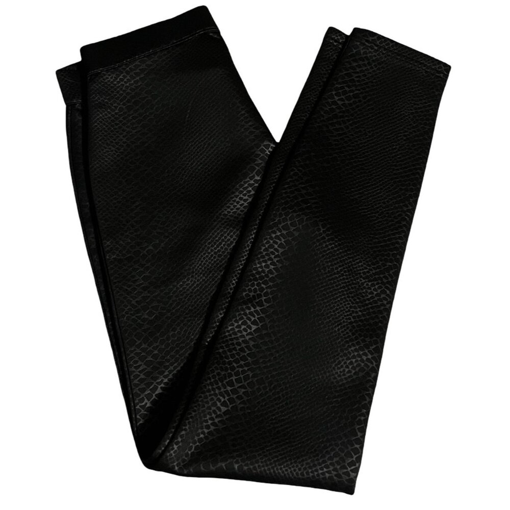 Utopia by HUE Black Faux Leather Snakeskin Print Pull Up Legging Pants Size S